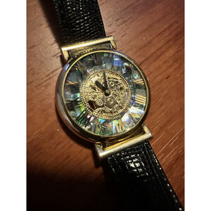 Vtg L.A. Express Watch Working Gear Women Gold Tone Abalone Facet Crystal Japan